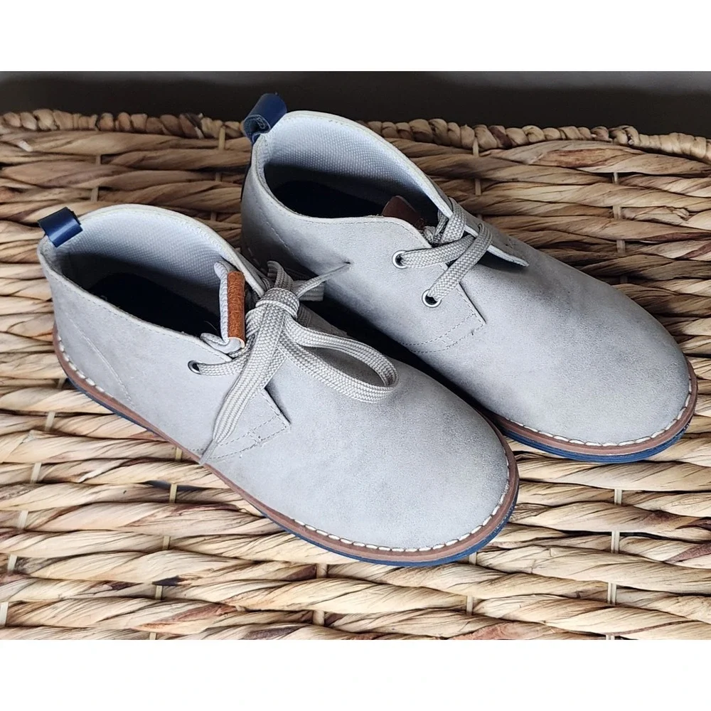 Lily & Dan Boys Size 2/3 Gray Faux Suede Chukka Oxford Dress Shoes Lace Up